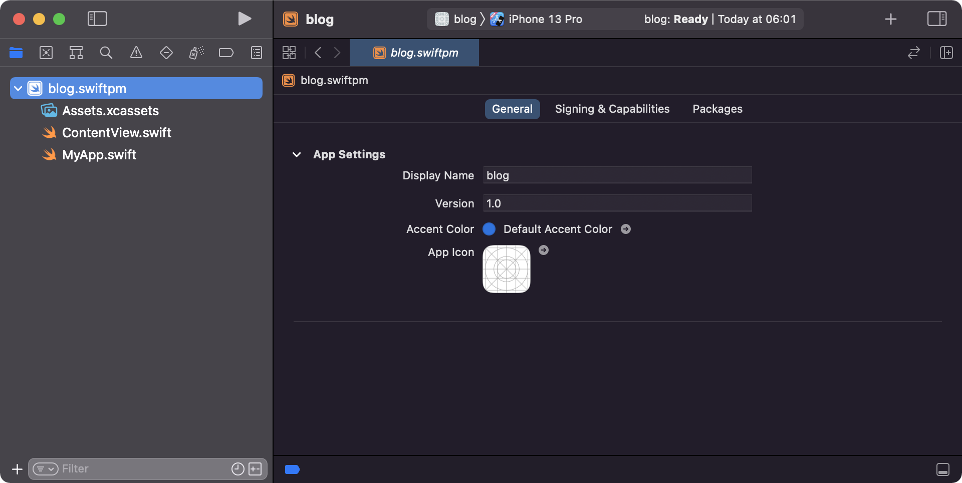 Finder window demonstrating the directory structure of a Swift Playground App project